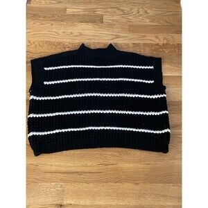 Black and White Striped Sweater Top Women Crochet Knit‎ High Neck Size Large